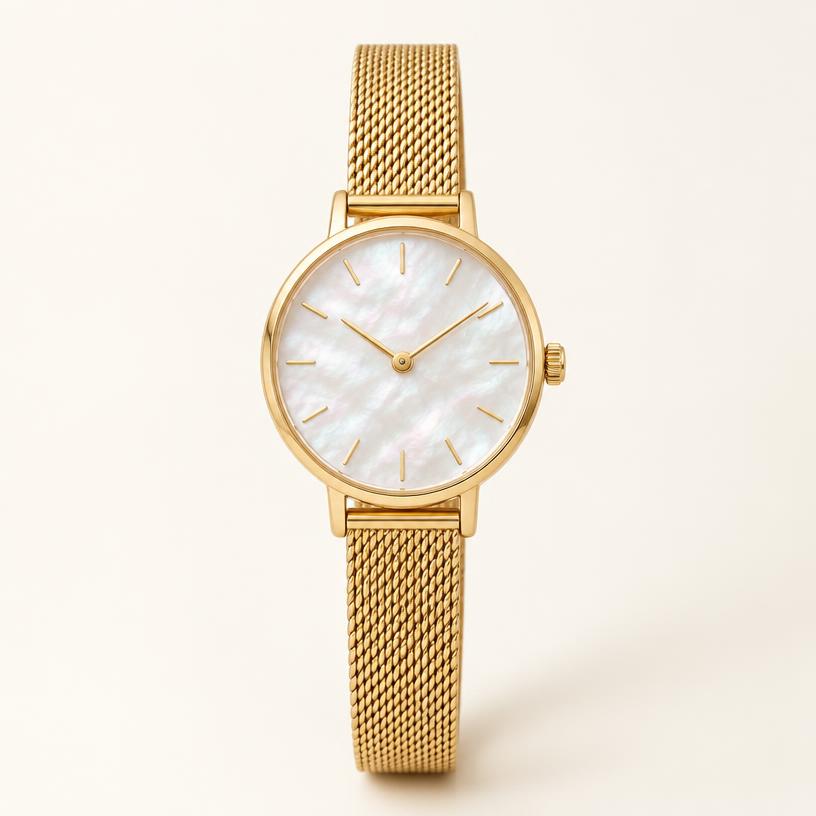 Relógio Feminino Dourado Malha Milanesa